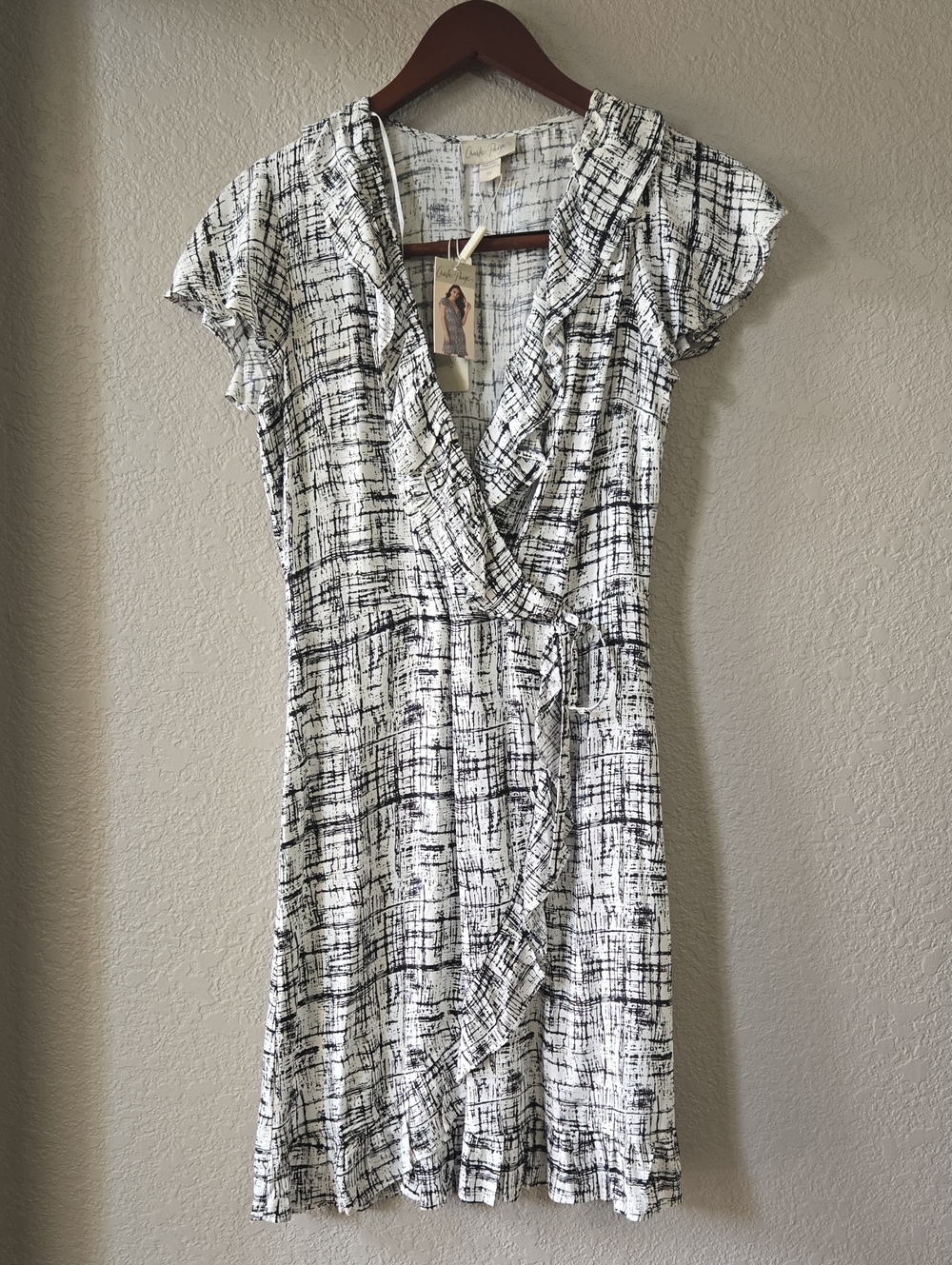 Charlie Paige Black & White Printed Wrap Midi Dress